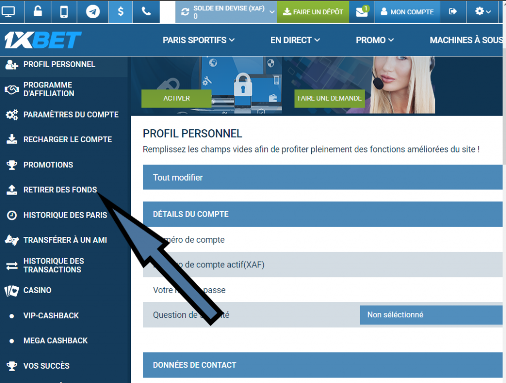 comment faire un retrait sur 1xbet